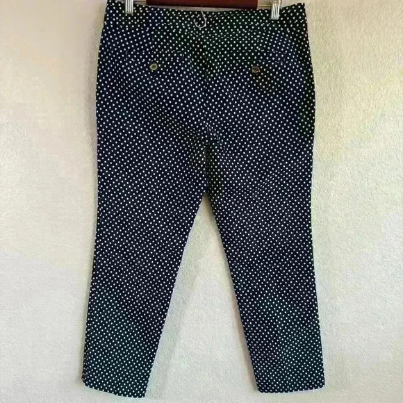 Tory Burch Polka Dot Cropped Pants Cotton Blend Blue White Women Size 8 - Picture 2 of 8